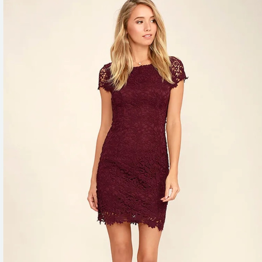 NWT Lulu's Size XL‎ Lace Detailed Backless Mini Dress Burgundy Formal Wedding